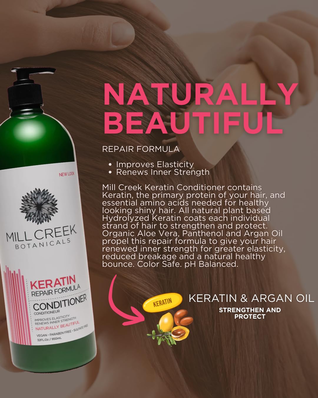 Mill Creek Keratin Conditioner 32oz packaging on display, large bottle.