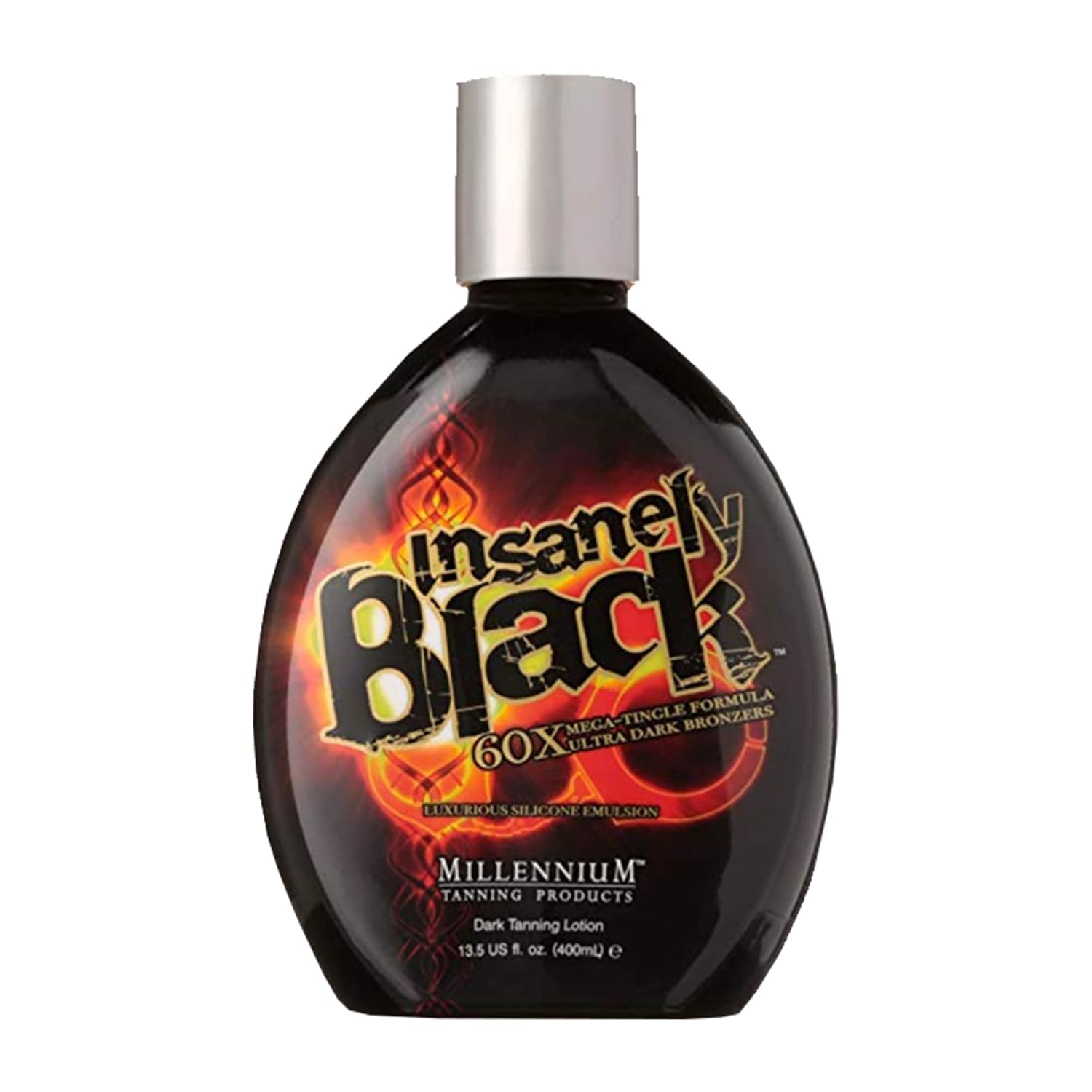 Application swatch of Millennium Tanning Insanely Black 60x shows even coverage potential