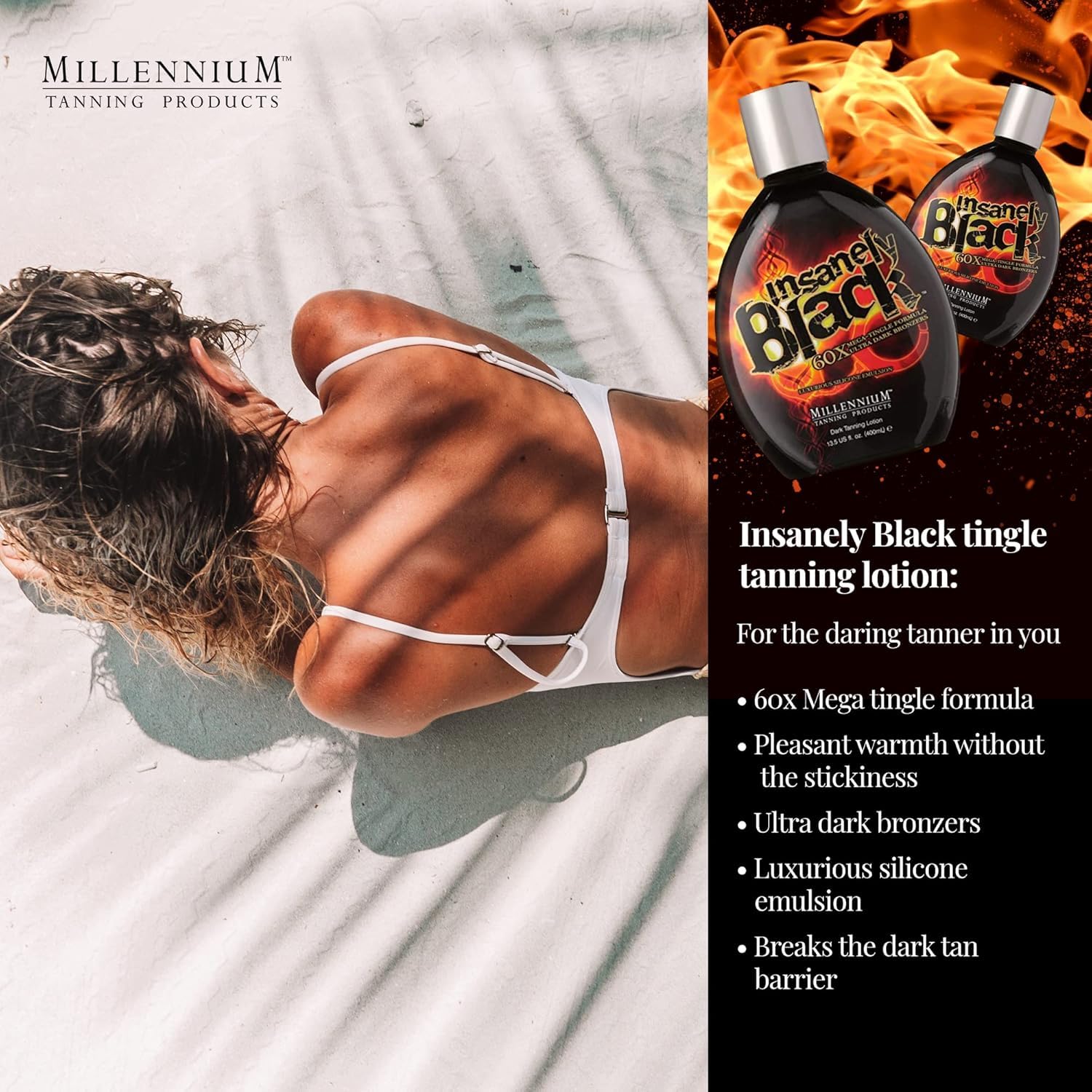 Tingling effect closeup on Millennium Tanning Insanely Black 60x skin
