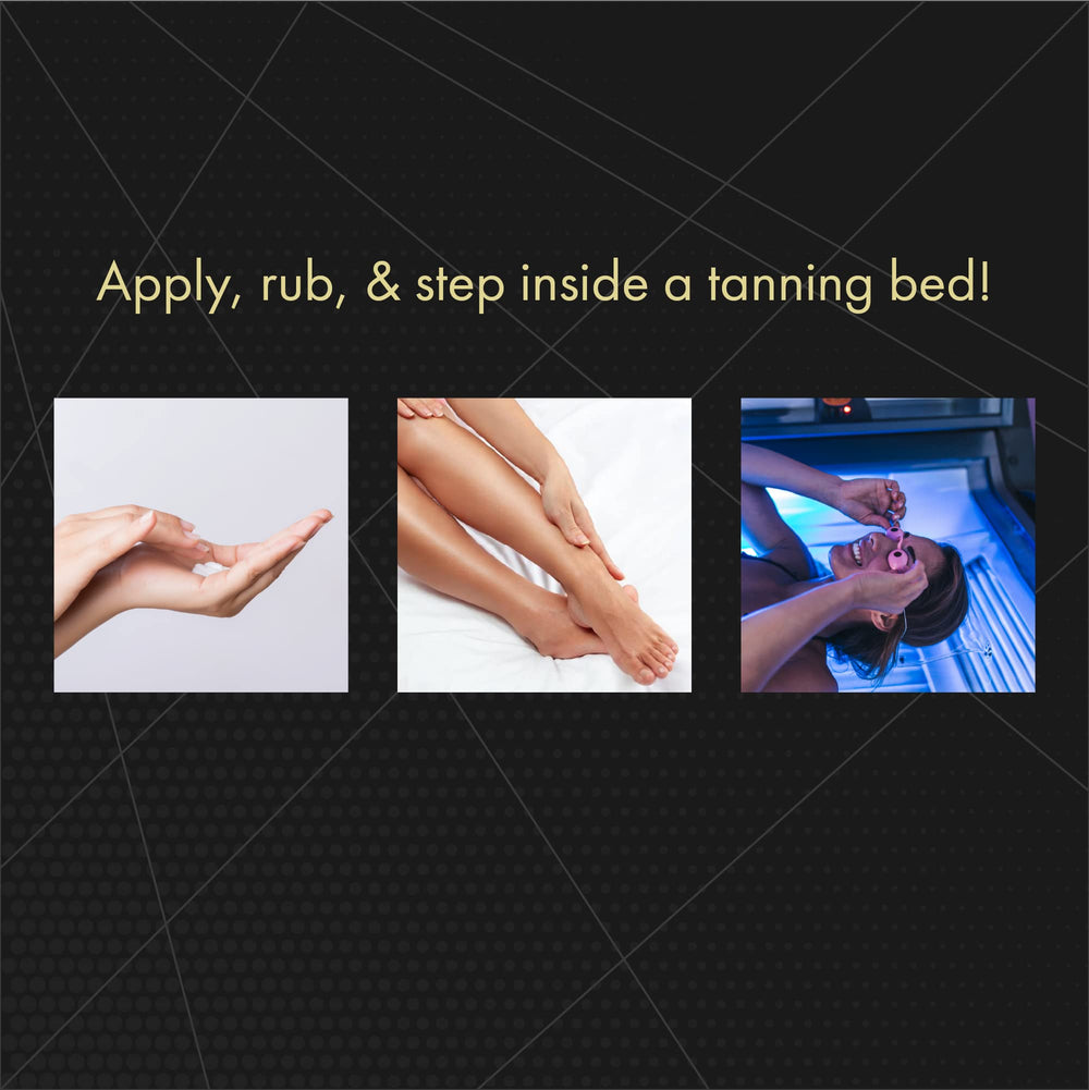 Millennium Tanning Solid Black 200X skin-firming glow boosts radiant, taut-looking skin