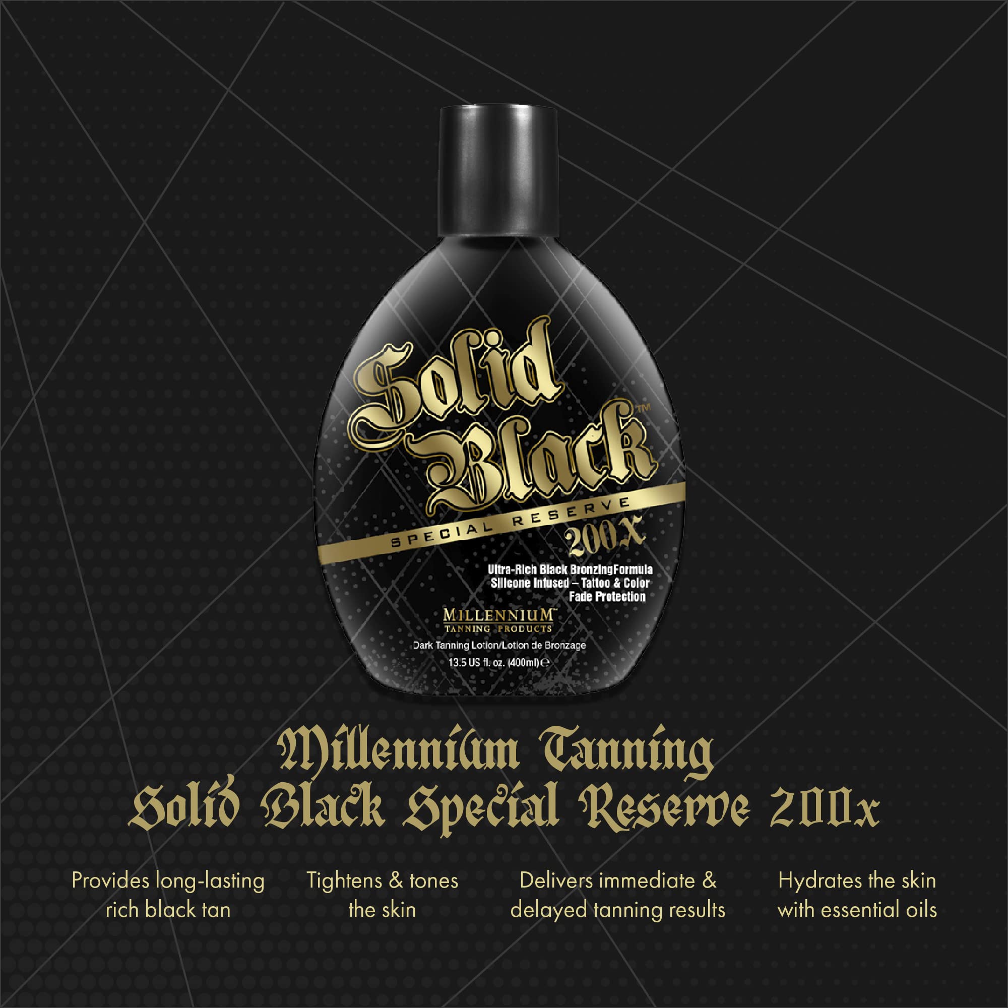Millennium Tanning Solid Black 200X 3-pack packaging for convenient at-home tanning