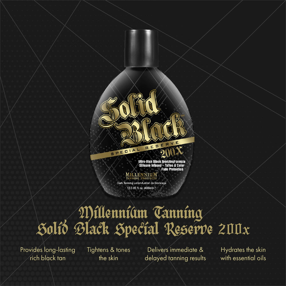 Millennium Tanning Solid Black 200X 3-pack packaging for convenient at-home tanning