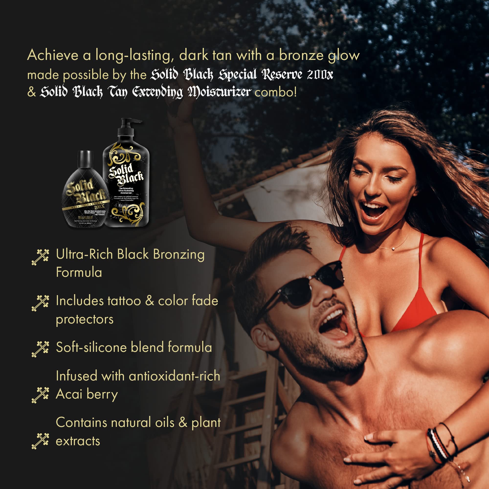 Millennium Tanning Solid Black 200X argan oil texture for nourished skin