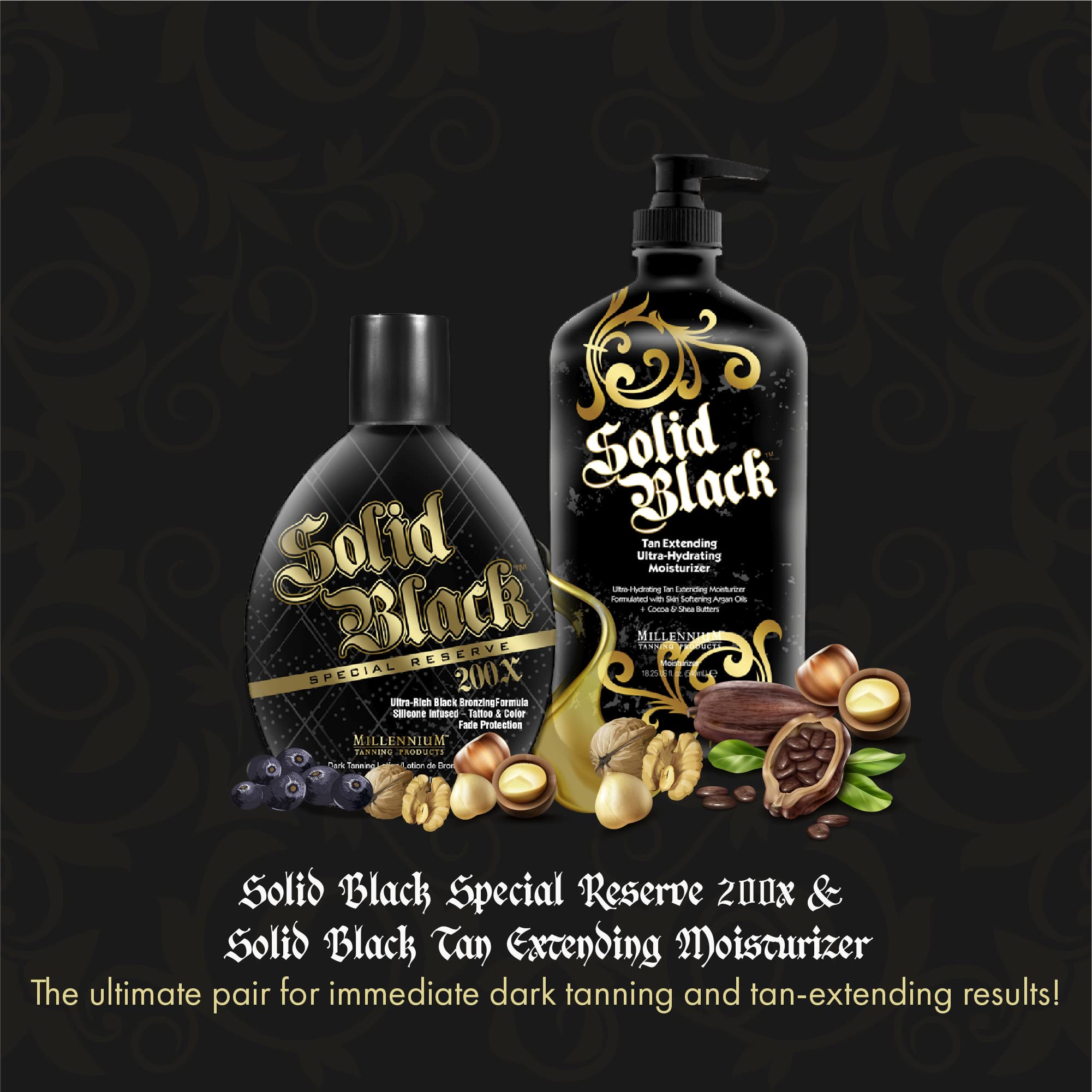 Millennium Tanning Solid Black 200X bronzer spread shows rich color payoff