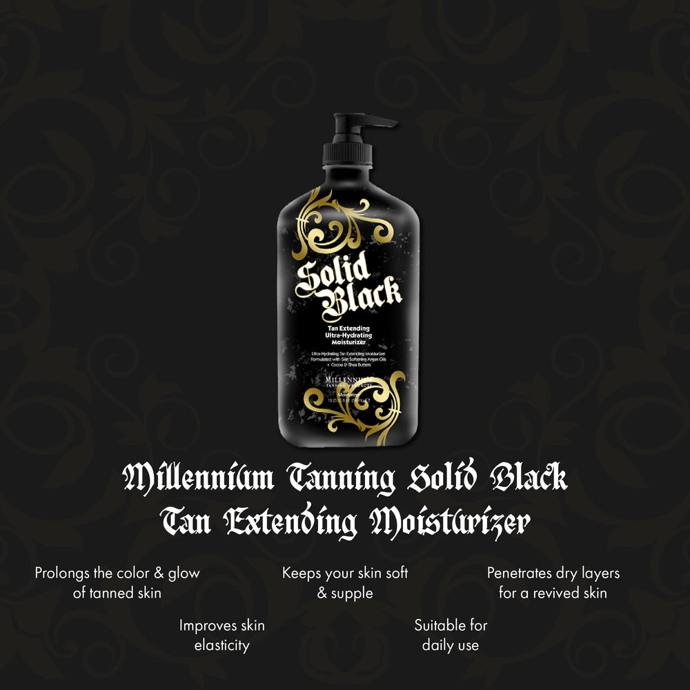 Millennium Tanning Solid Black Tan Extender application close-up with creamy texture for easy use.