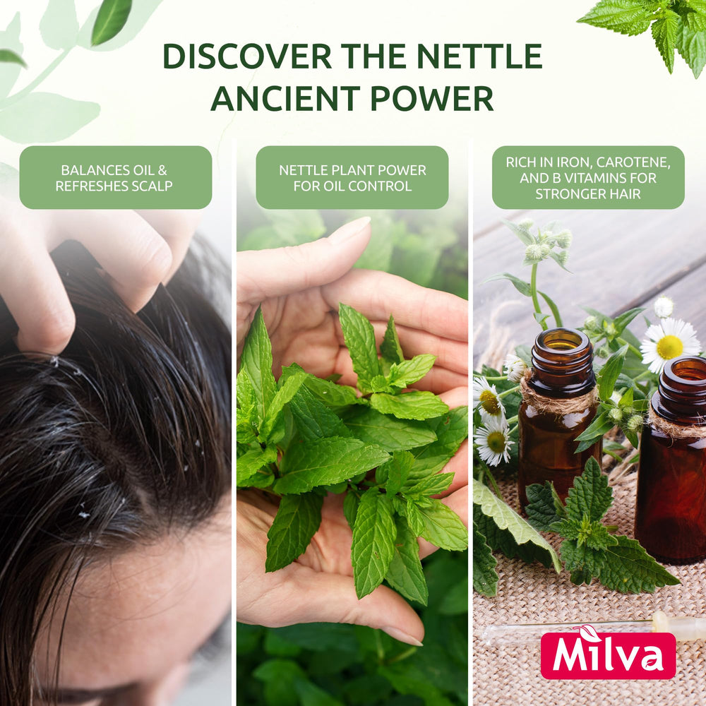Milva Nettle Shampoo foamy lather ready for a refreshing wash.