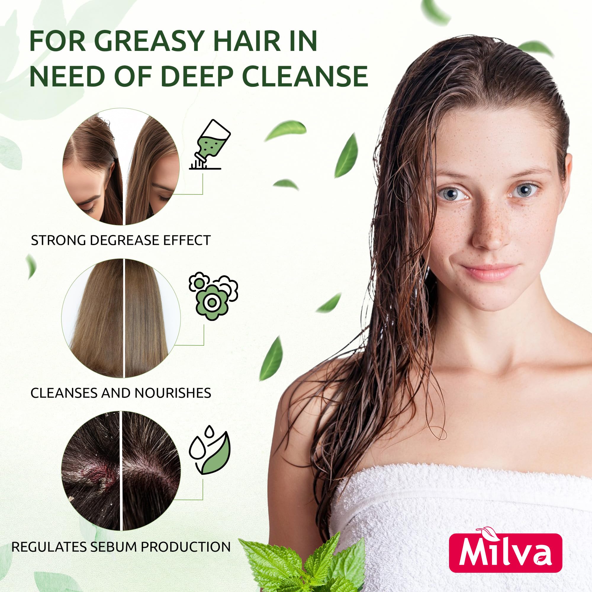 Milva Nettle Shampoo nettle ingredient closeup hints nourishing nutrients for hair.