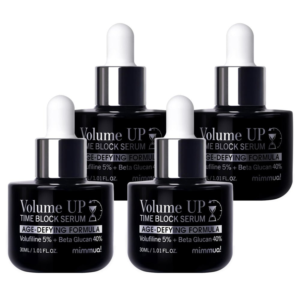mimmua Volume Up Time Block Serum bottle, premium packaging for daily use