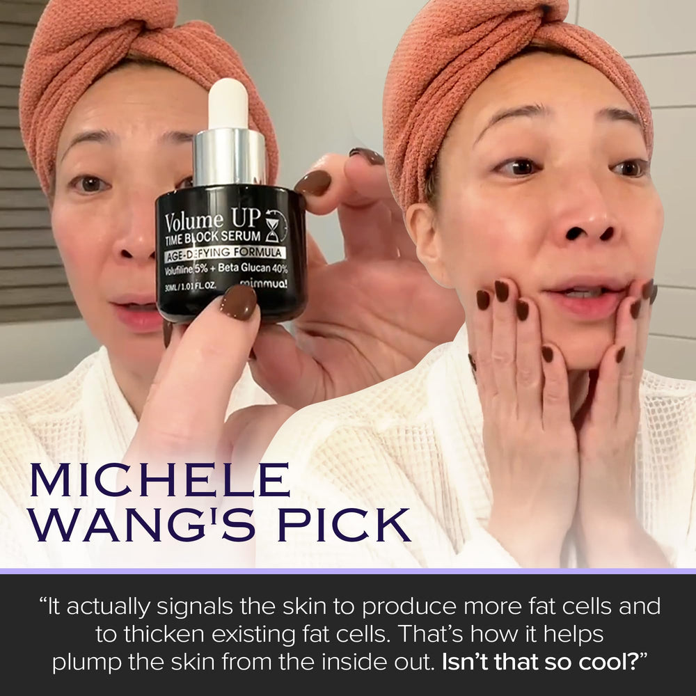 mimmua Volume Up Time Block Serum dropper close-up for precise wrinkle care.