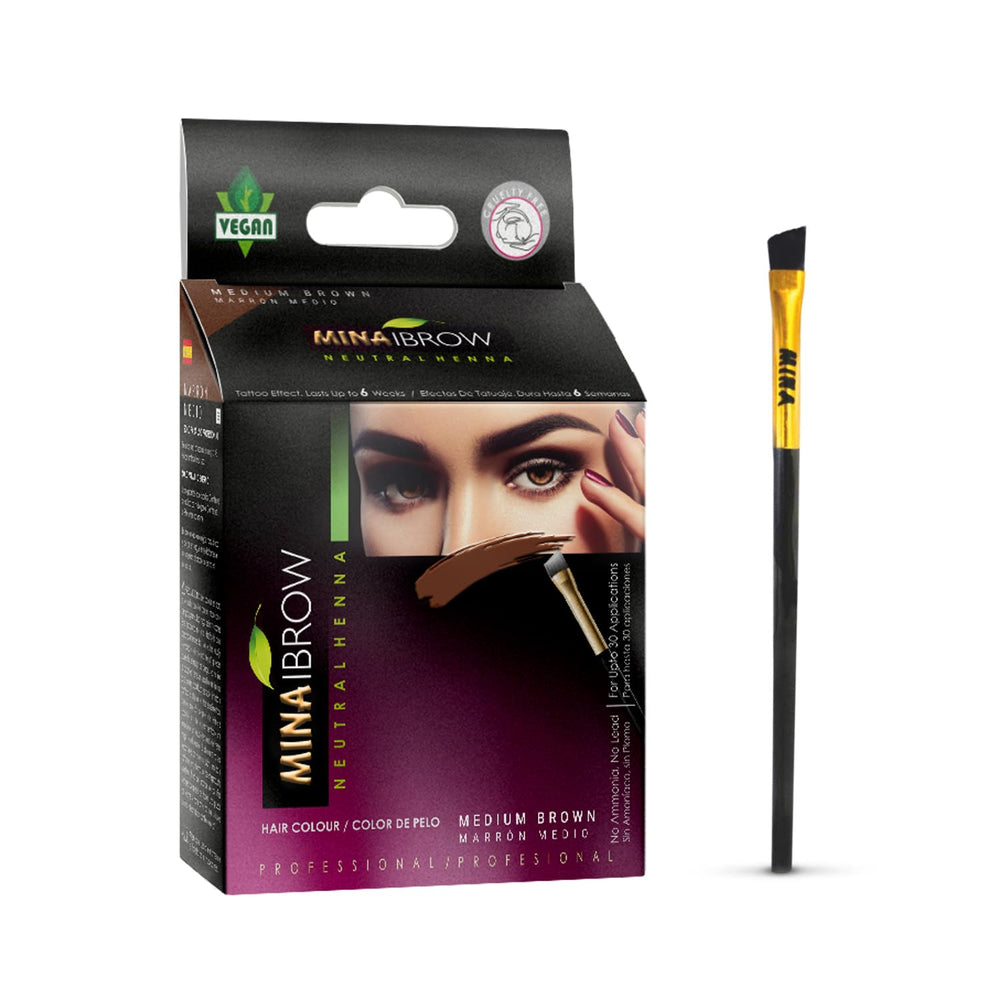 MinaiBrow Instant Hair Dye Kit Medium Brown packaging shown for natural color solution