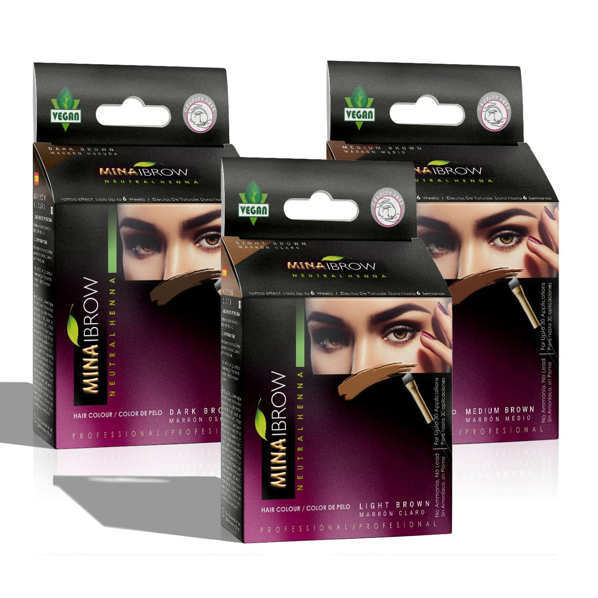 MinaiBrow Tinting Kit packaging showing branding and usage guidance for natural brow color