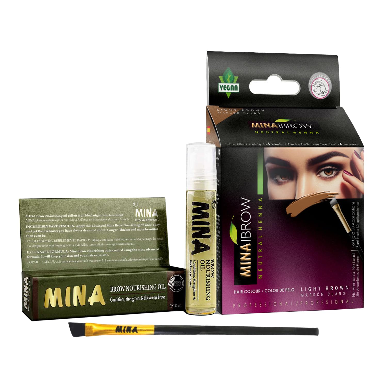 MinaiBrow Instant Dye Kit Light Brown packaging for easy at home tinting.