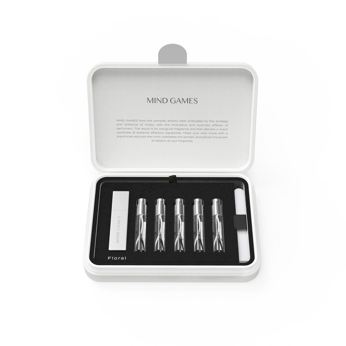 Mind Games Floral Discovery Set in a chess-inspired box, ideal for gifting and collection.
