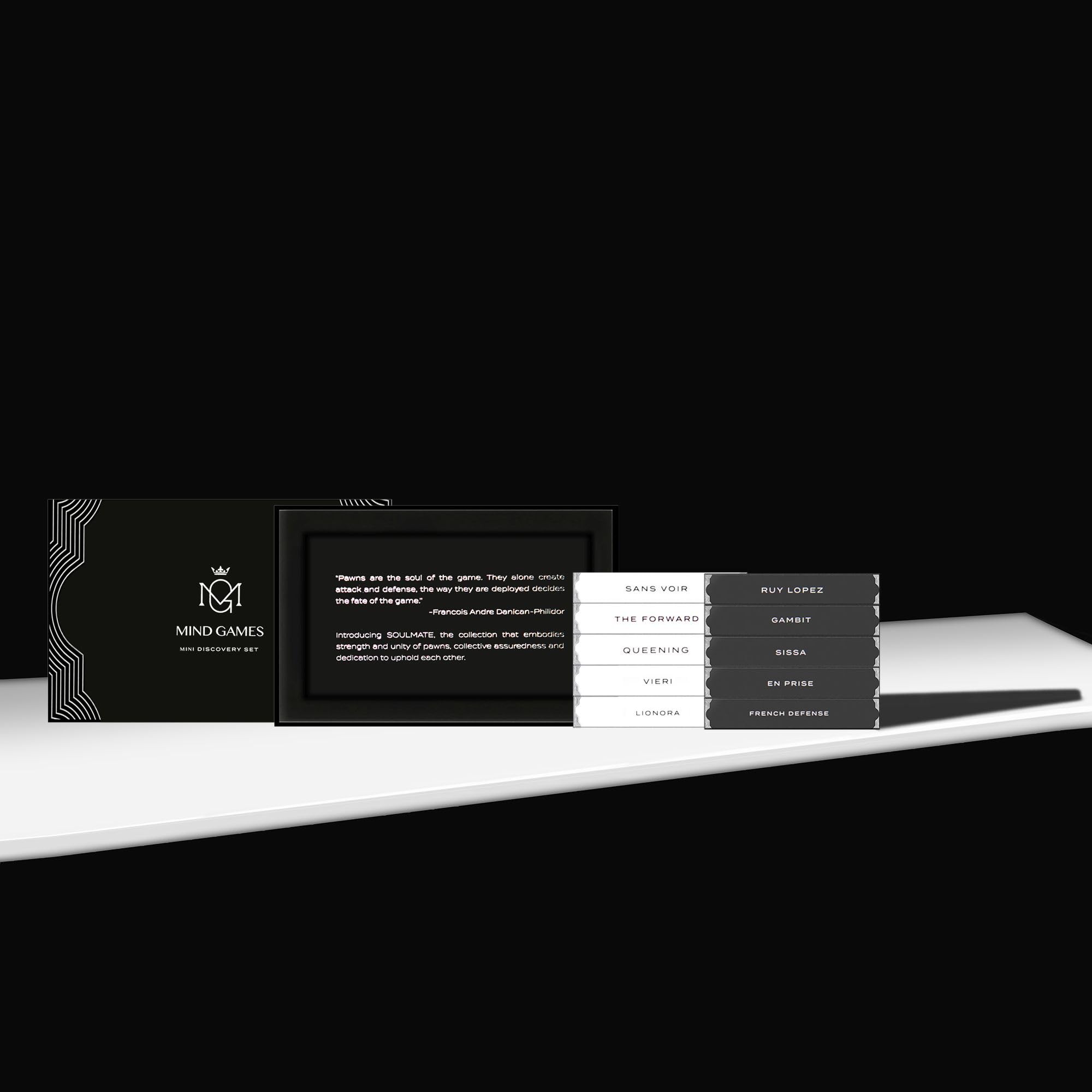Mind Games luxury packaging enhances display on a personal fragrance shelf