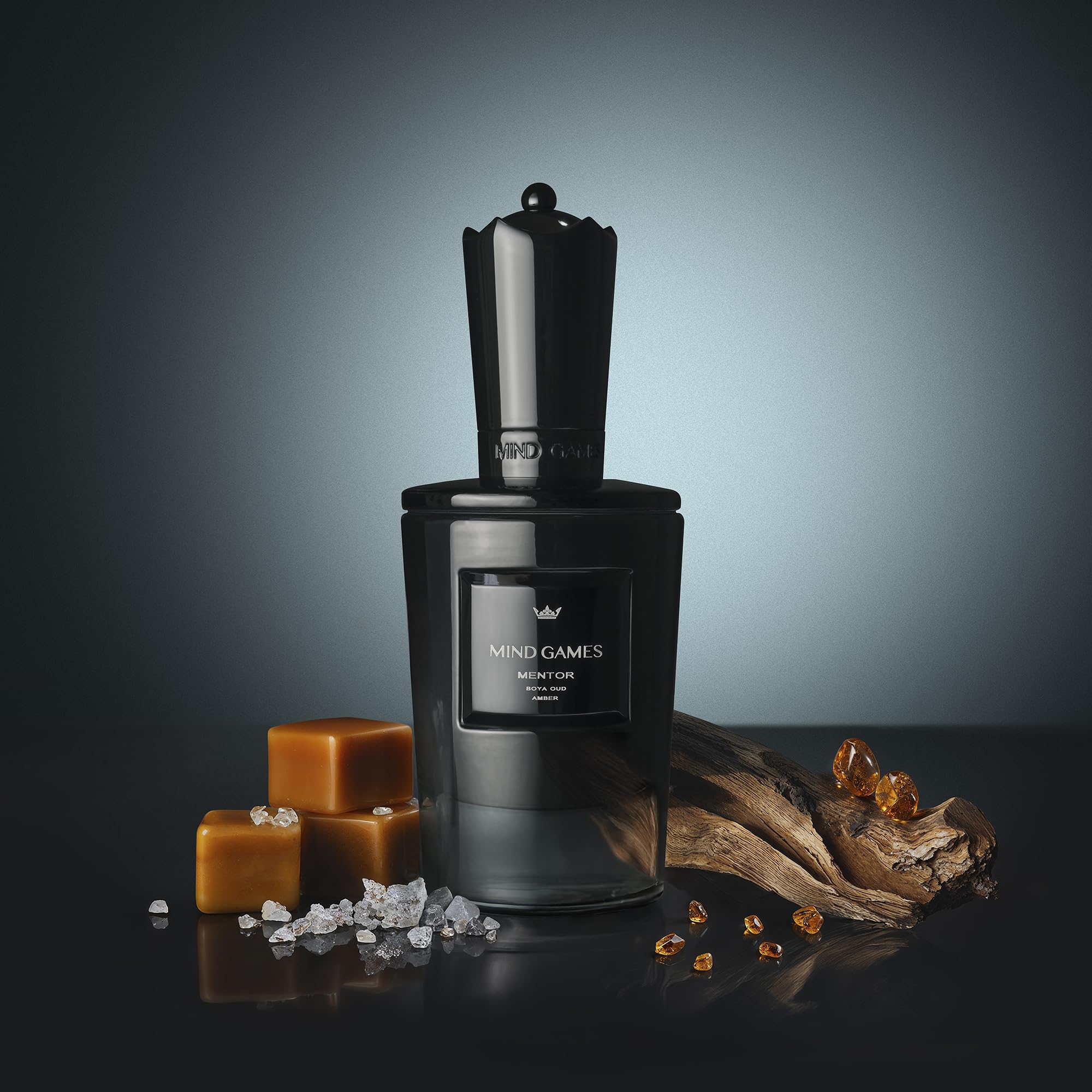 Mind Games Mentor bottle side, showcases contrasts and depth.