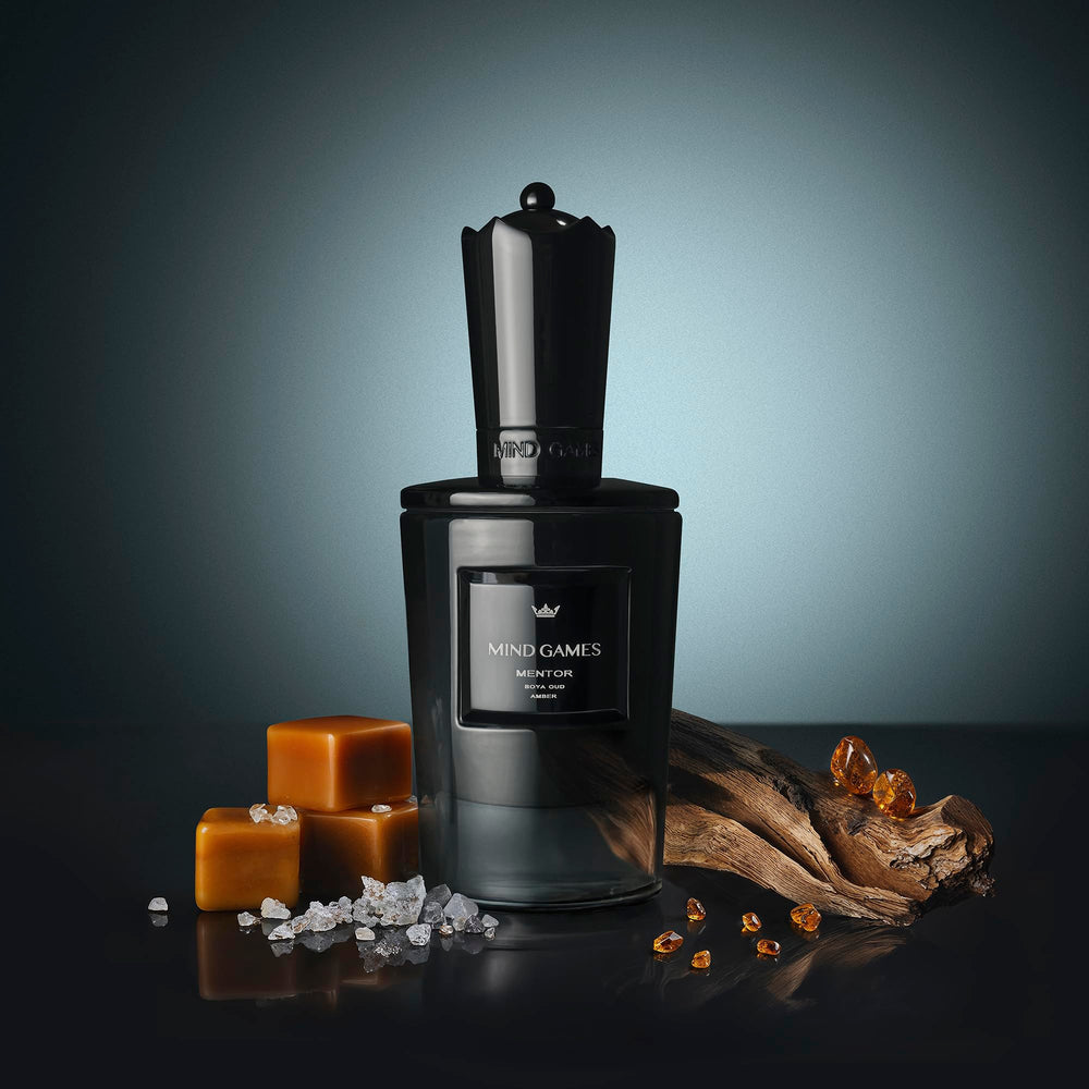 Mind Games Mentor bottle side, showcases contrasts and depth.