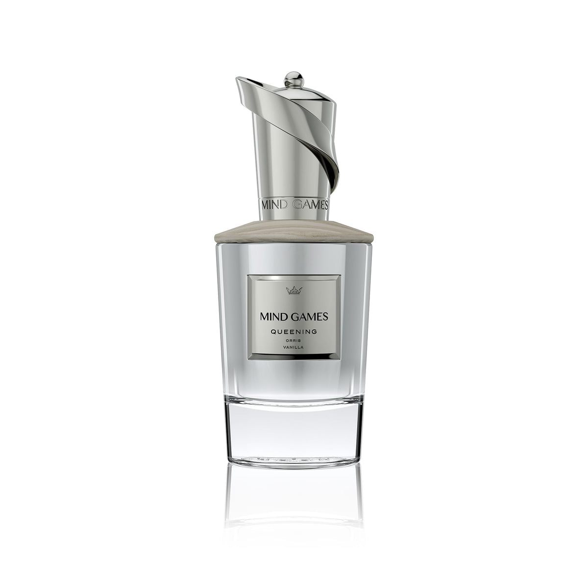 Mind Games Queening bottle closeup highlighting premium craftsmanship for luxury fragrance.