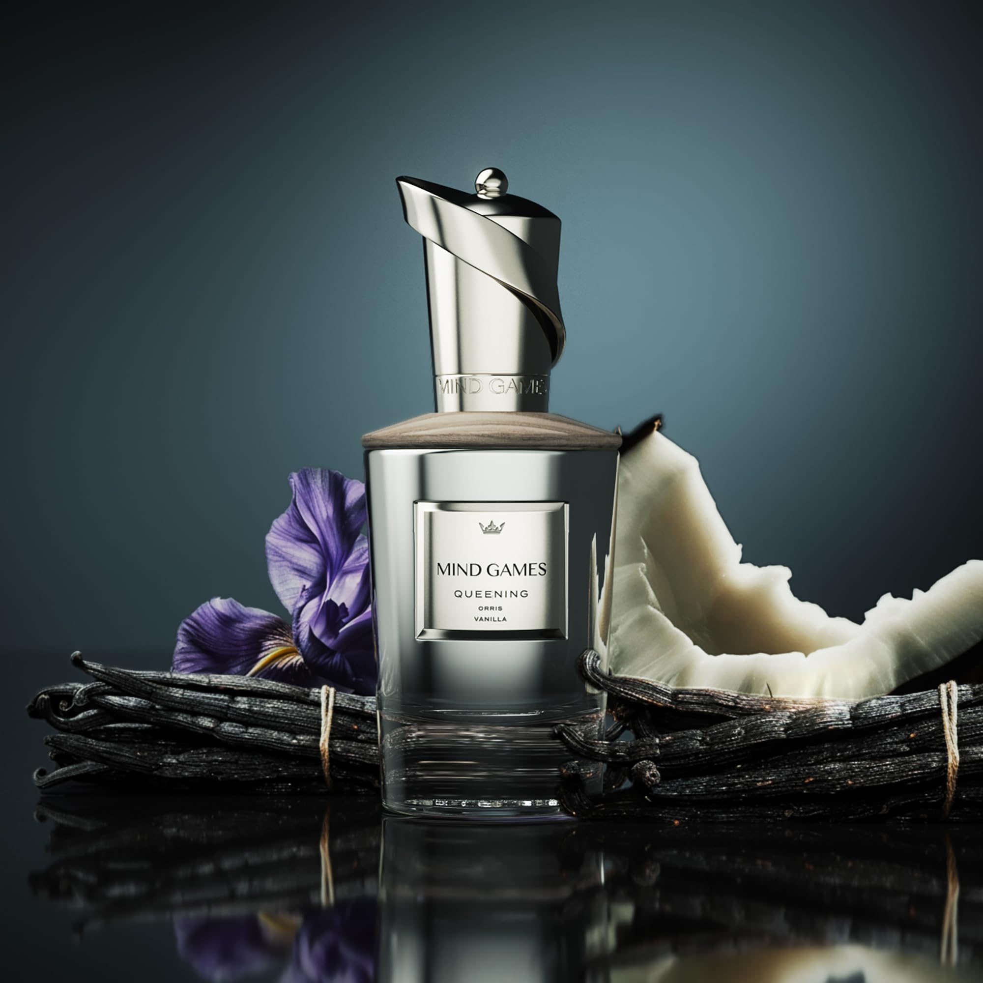 Mind Games Queening packaging and bottle emphasizing luxury presentation for gifting.