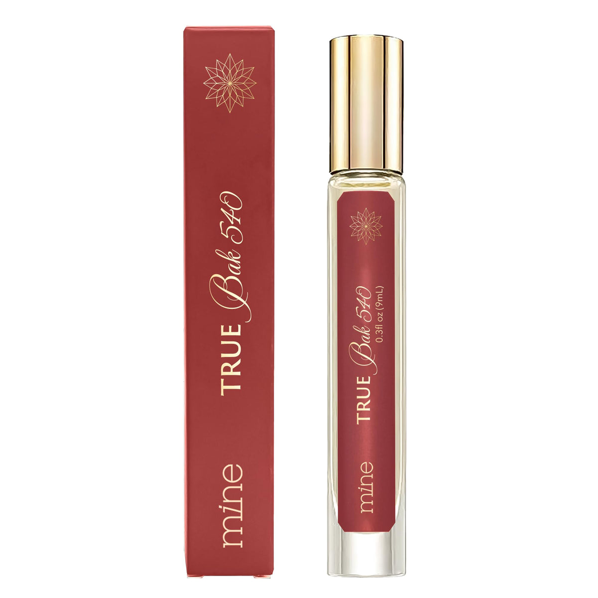 Mine True Bak 540 amber-saffron bottle front view, ideal for daily wear and elegance.