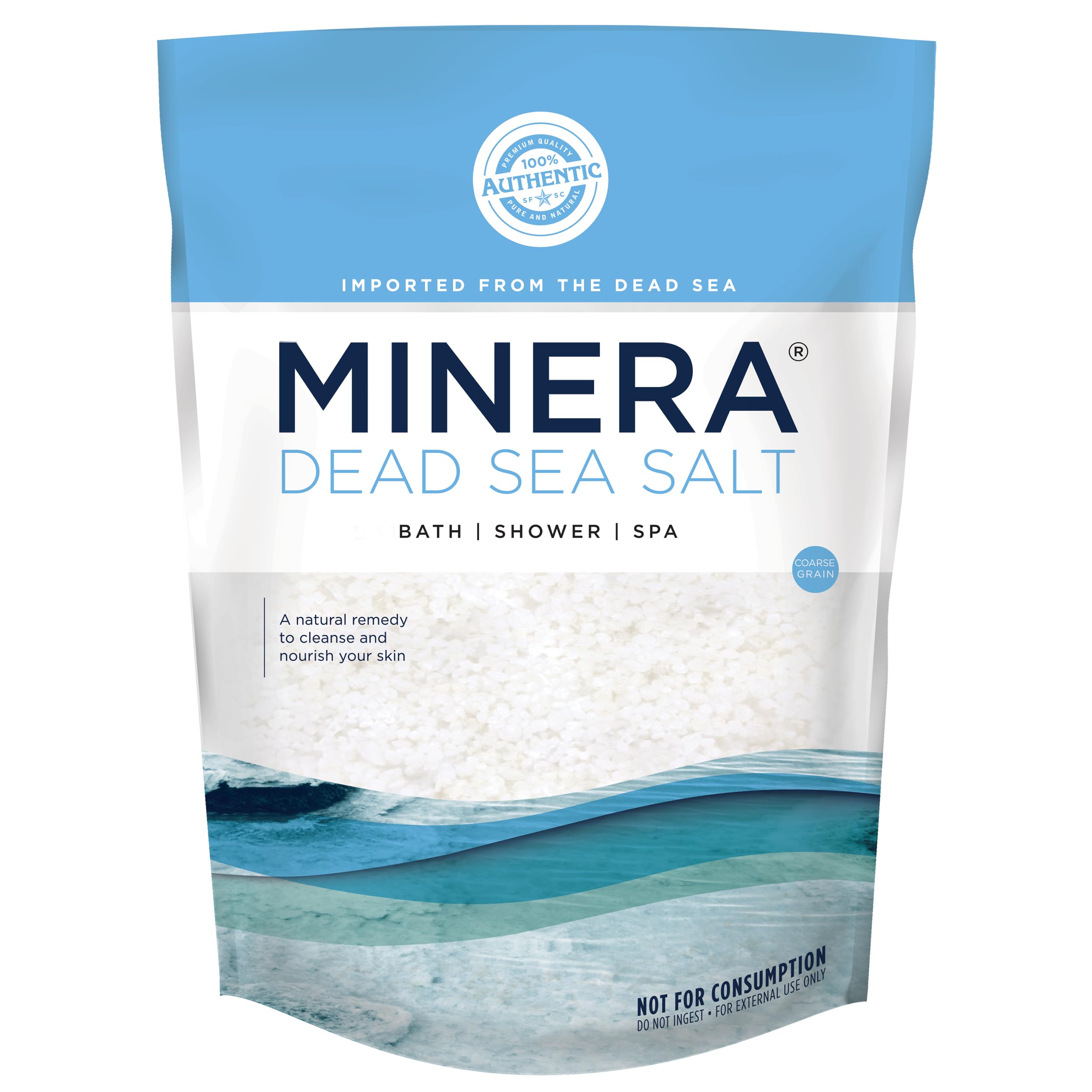 Minera Dead Sea Salt coarse 19lb bulk in a spa-like bath for relaxation