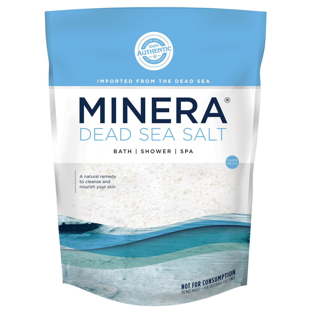 Minera Dead Sea Salt coarse 19lb bulk in a spa-like bath for relaxation