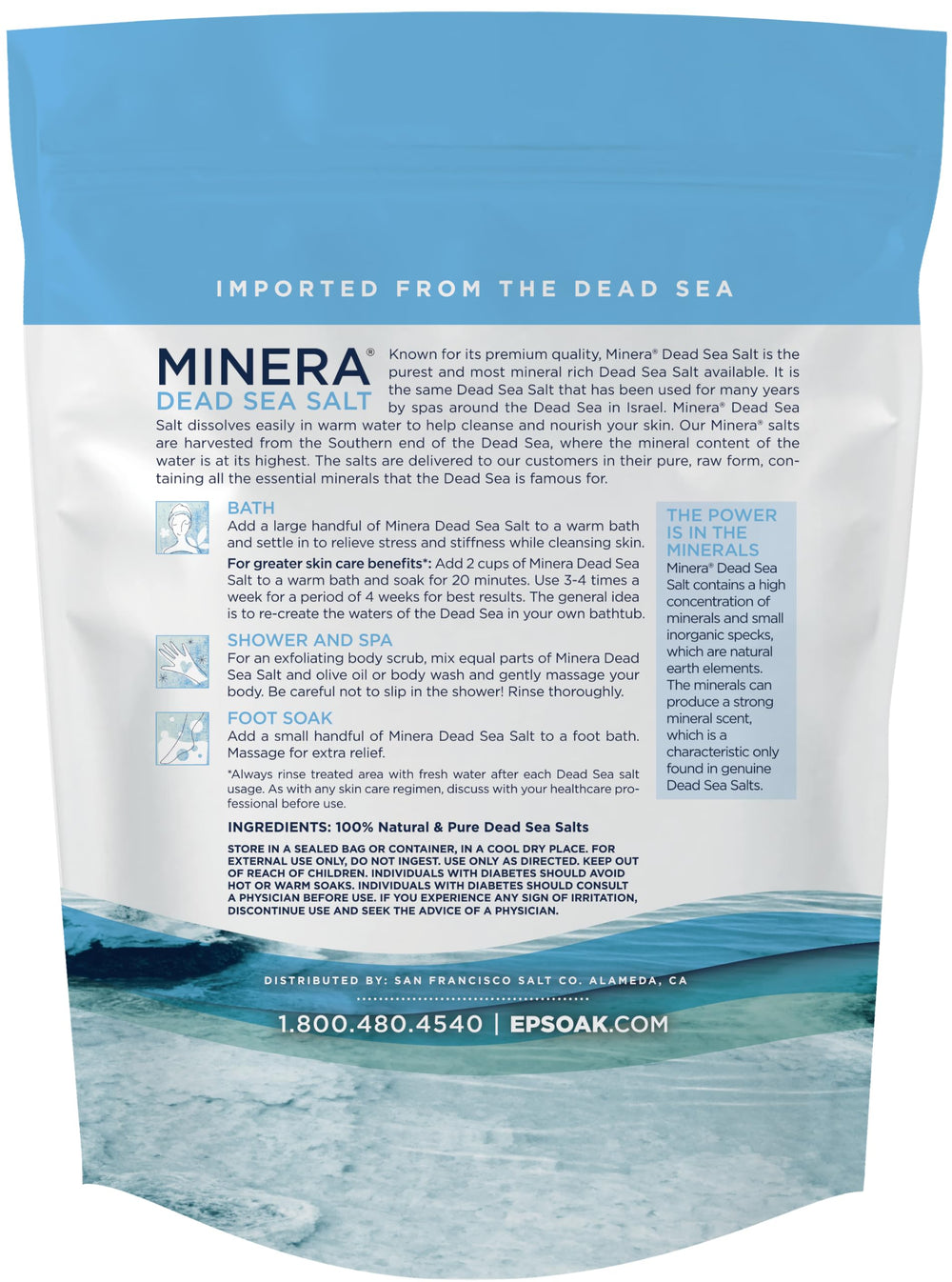 Minera Dead Sea Salt coarse grain bath for gentle exfoliation in a spa-like routine.
