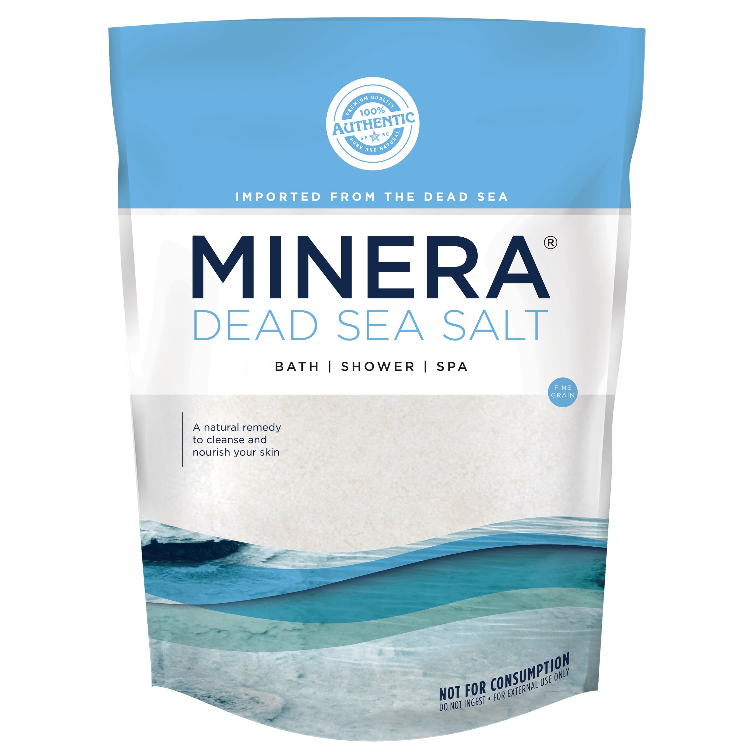 Minera Dead Sea Salt fine grain bath dissolves quickly for a soothing soak.