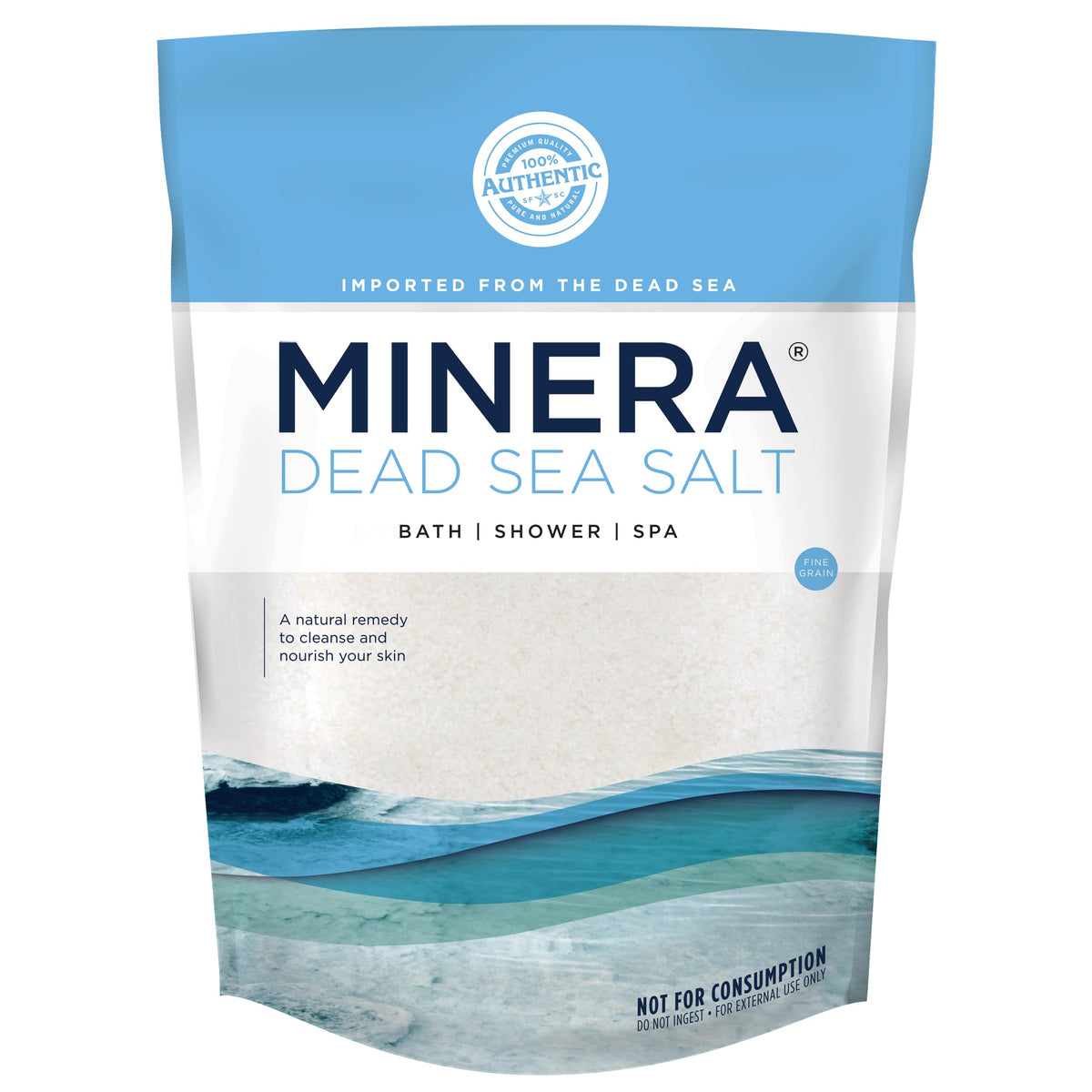 Minera Dead Sea Salt fine grain bath dissolves quickly for a soothing soak.