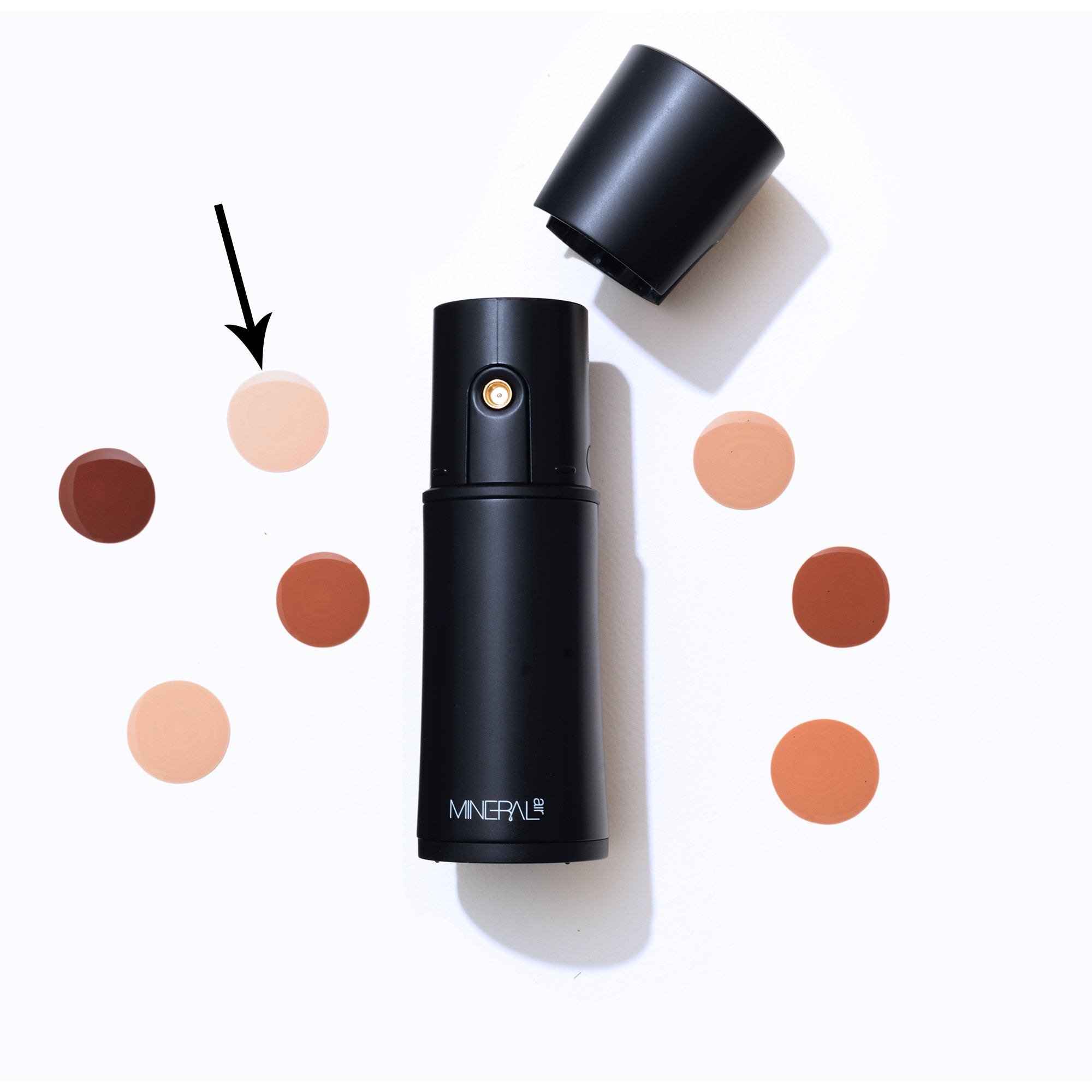 Mineral Air porcelain swatches illustrate color matching options for various skin tones.