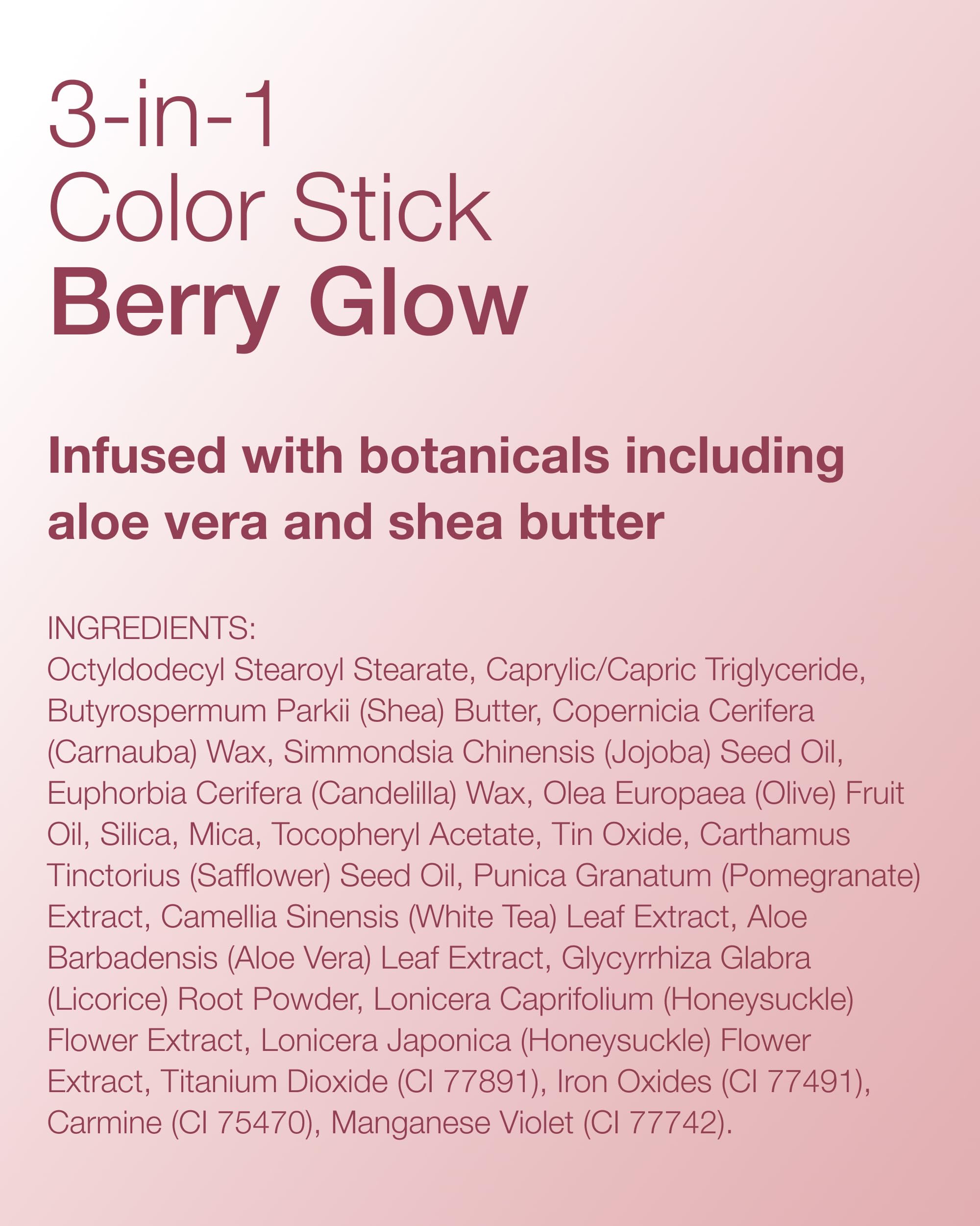 All-in-one berry glow swatch suitable for cheeks, lips, and eyes.