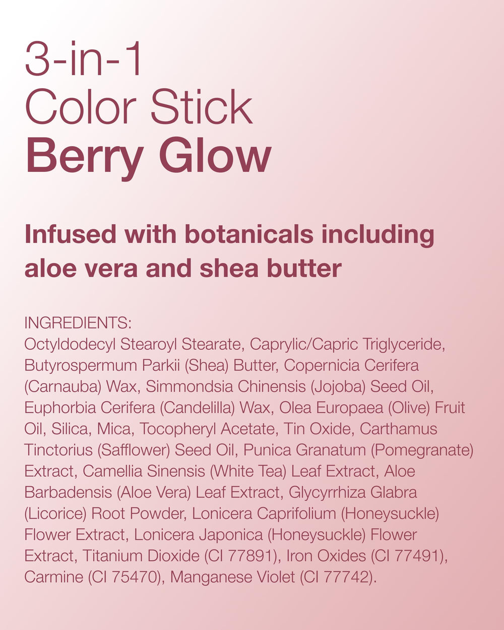 All-in-one berry glow swatch suitable for cheeks, lips, and eyes.