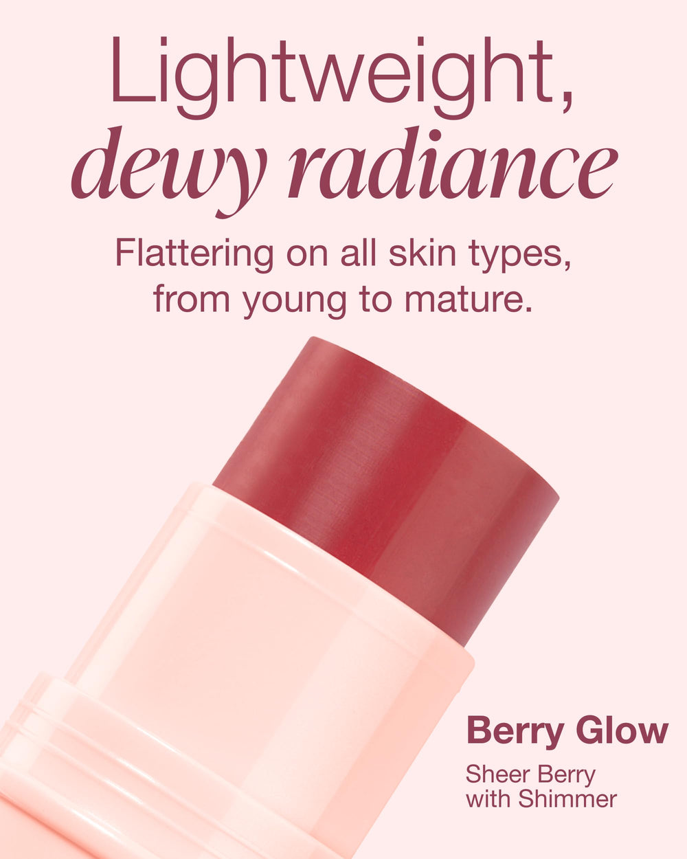 Berry Glow lip application from Mineral Fusion 3-in-1 Color Stick for soft tint.