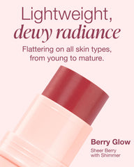 Berry Glow lip application from Mineral Fusion 3-in-1 Color Stick for soft tint.