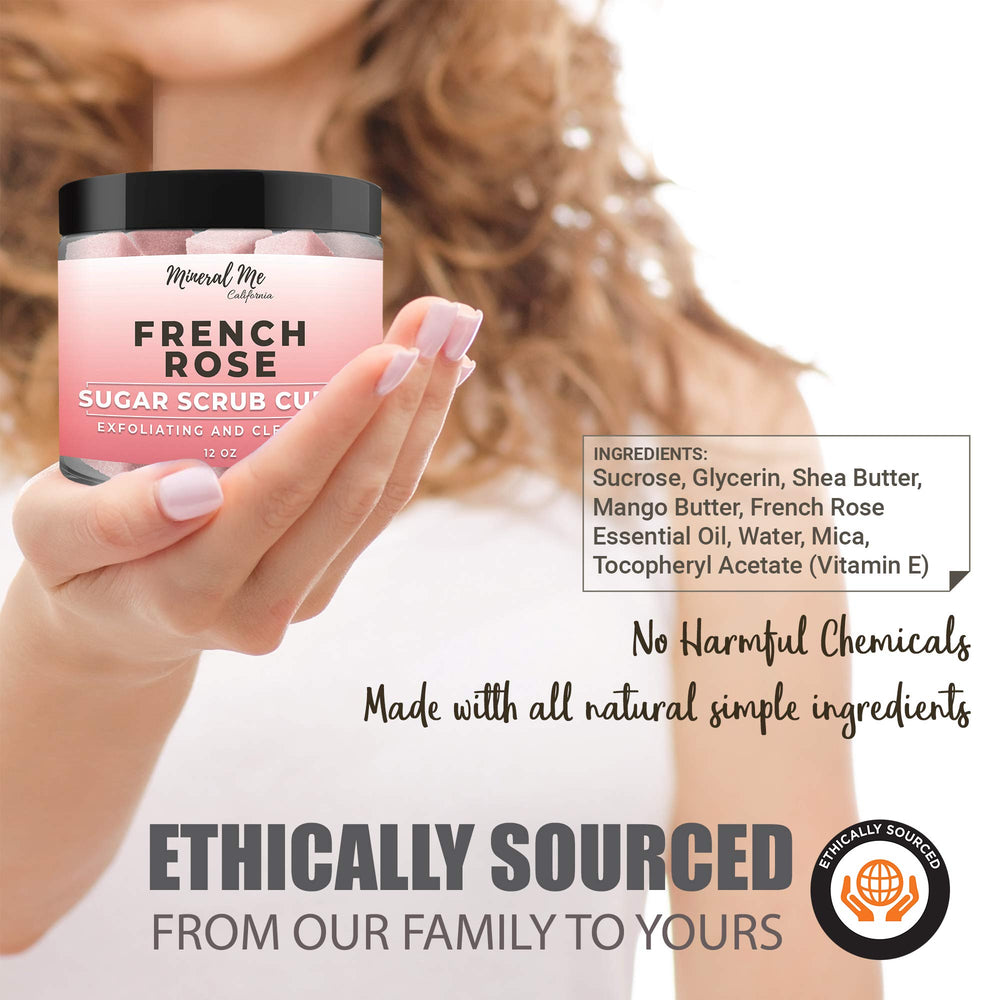 Mineral Me California aromatherapy scrub with French Rose oils for a calming shower ritual