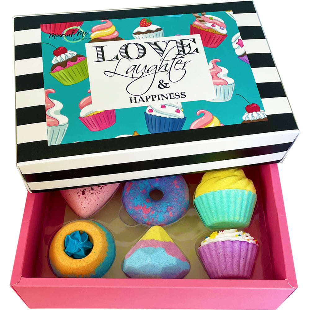 Mineral Me California bath bombs cupcake design for colorful, kid-friendly spa time.