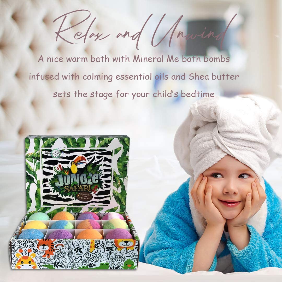 Colorful bath time with Mineral Me California bath bombs for kids.