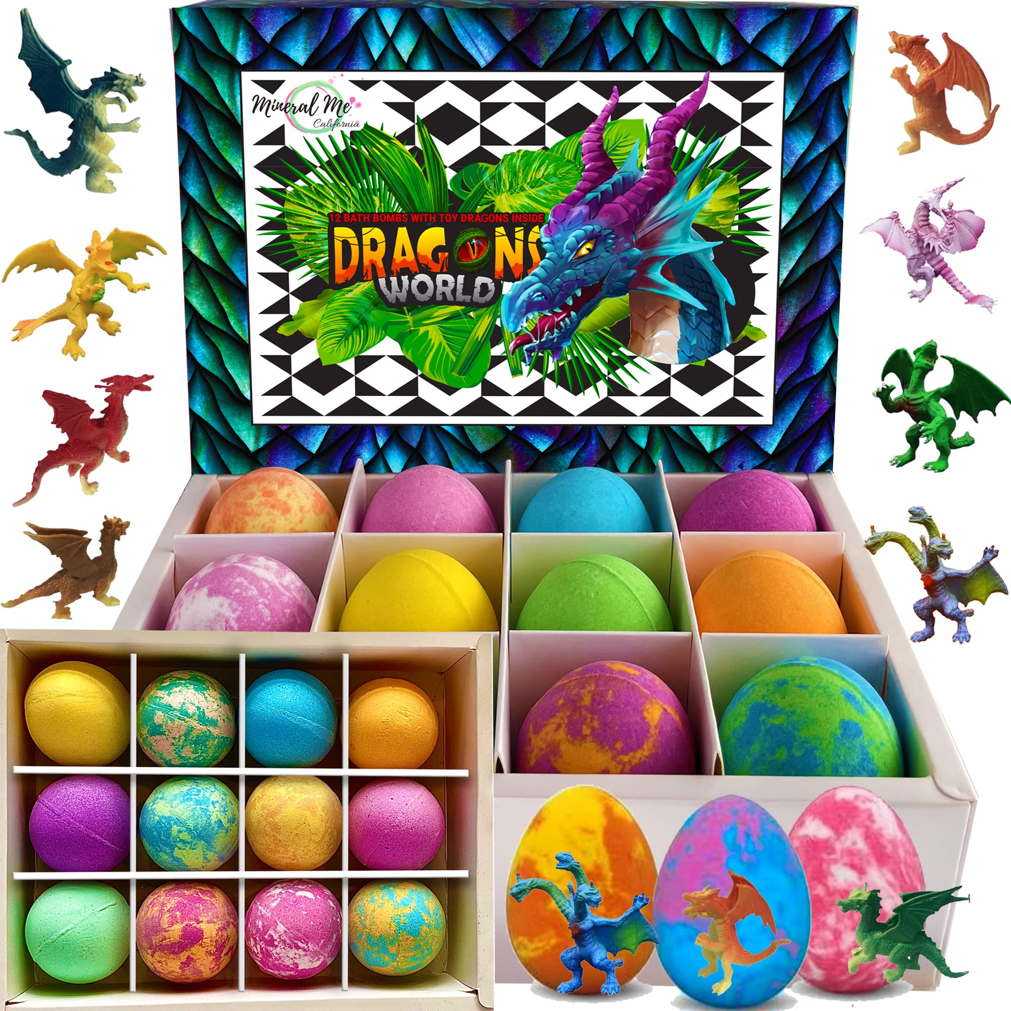 Mineral Me California dragon egg bath bomb with surprise toy and bright colors for playful bath time