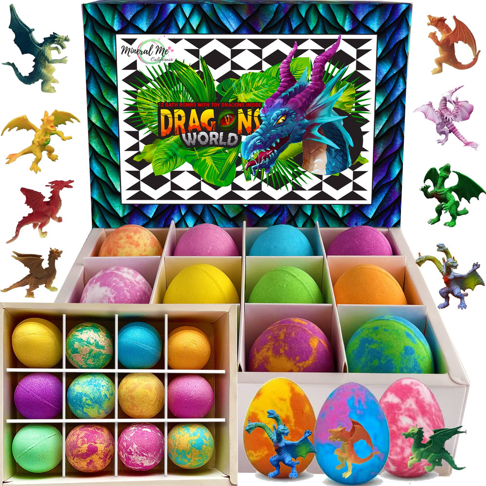 Mineral Me California dragon egg bath bomb with surprise toy and bright colors for playful bath time