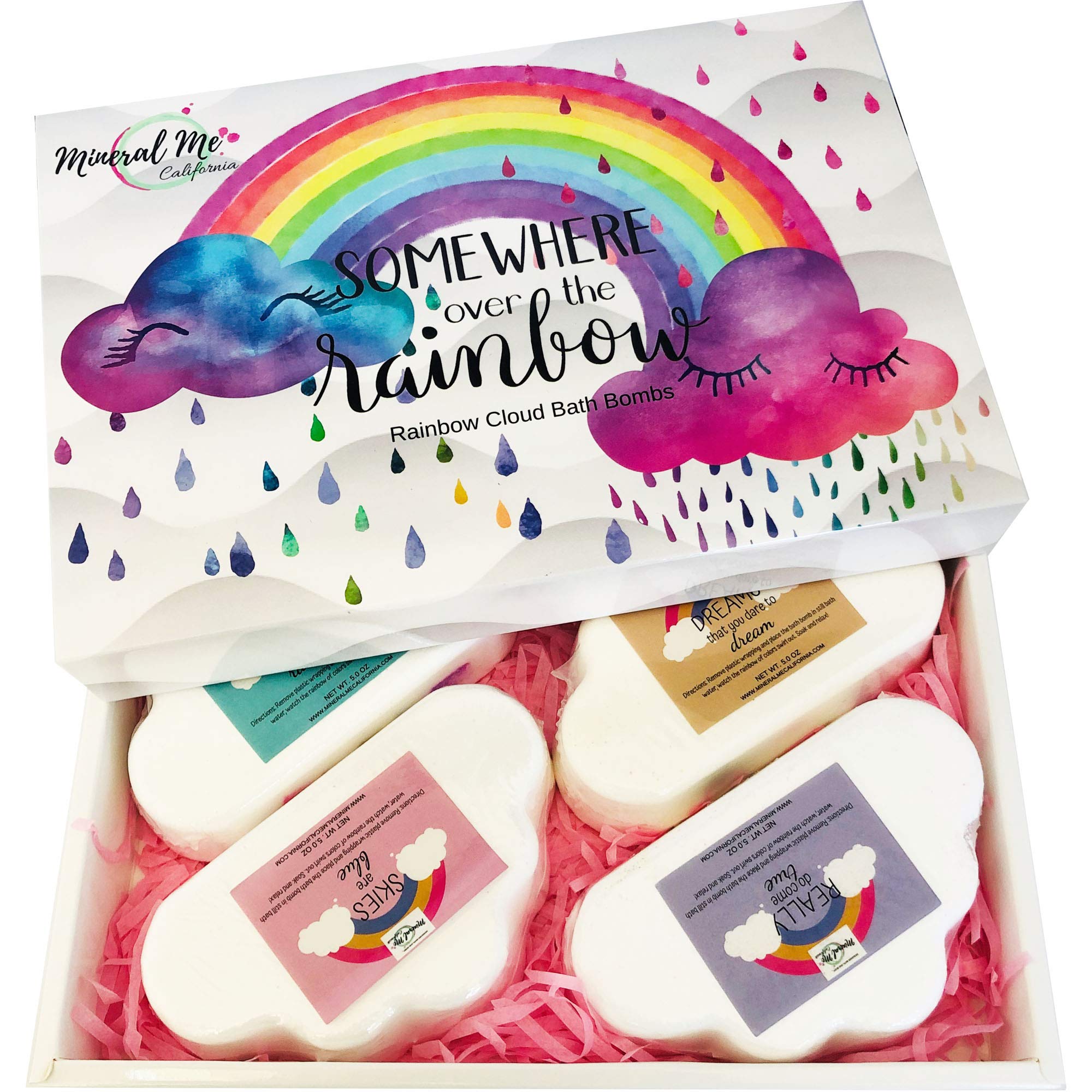 Mineral Me California Rainbow Cloud bath bomb with vibrant colors for a playful bath