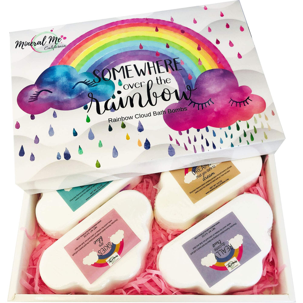 Mineral Me California Rainbow Cloud bath bomb with vibrant colors for a playful bath