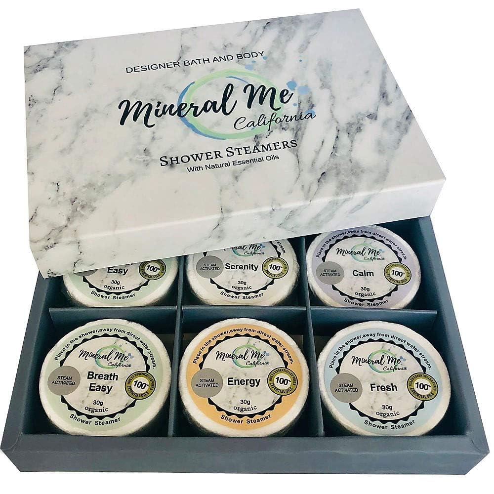 Mineral Me California shower steamer in shower demonstrating easy use