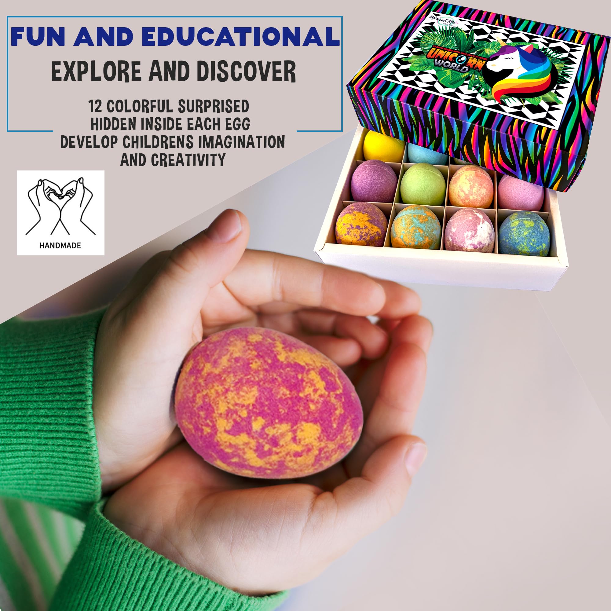Gift-ready packaging of Mineral Me California unicorn bath bombs perfect for gifting