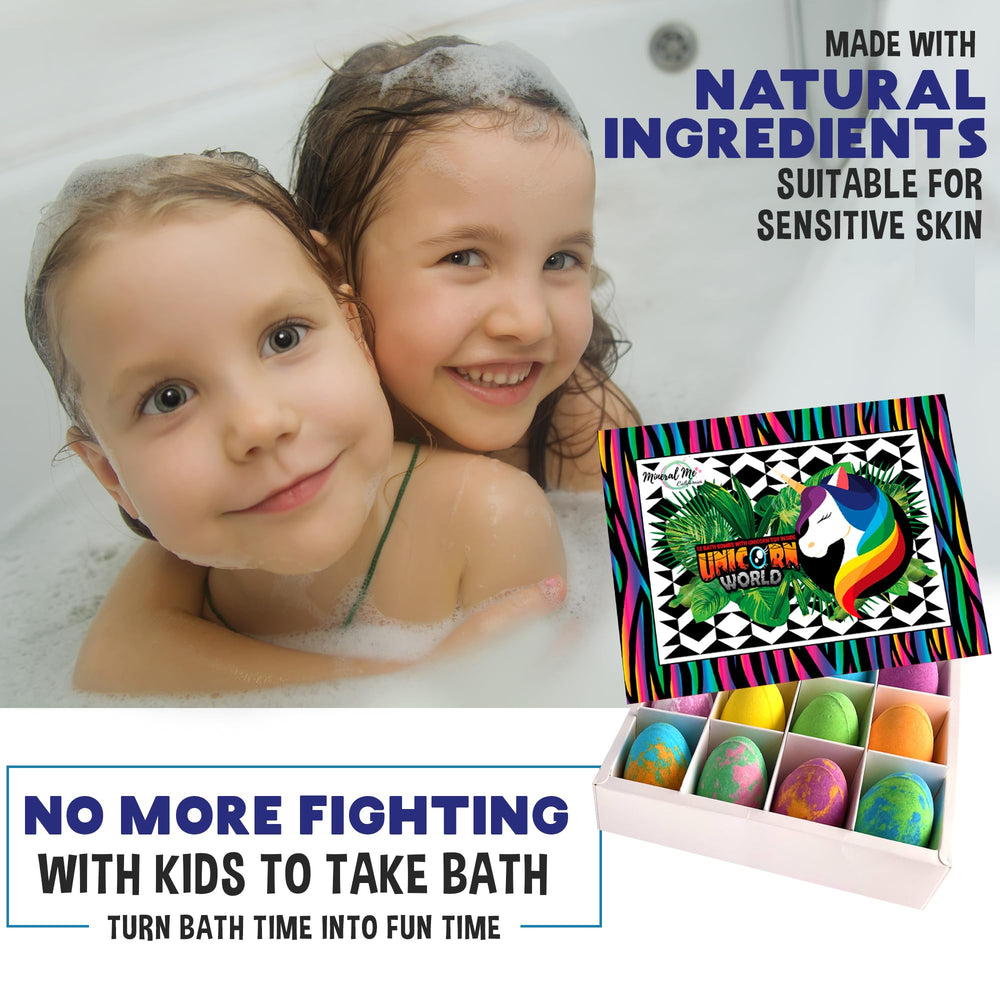 Tear-free Mineral Me California unicorn bath bombs for a gentle bath
