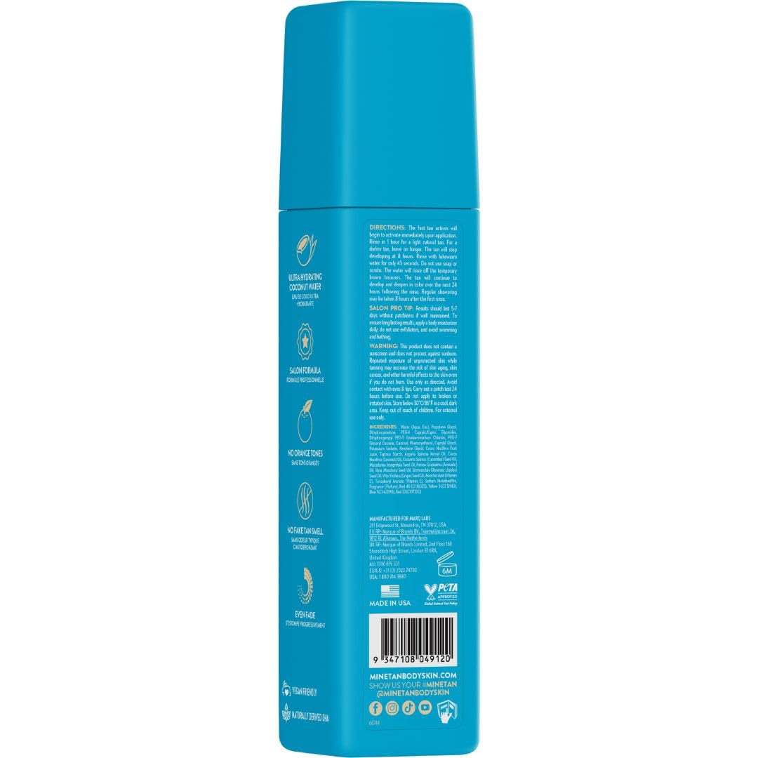 MINETAN BODY.SKIN coconut water self-tan foam close-up showcasing hydrating formula.
