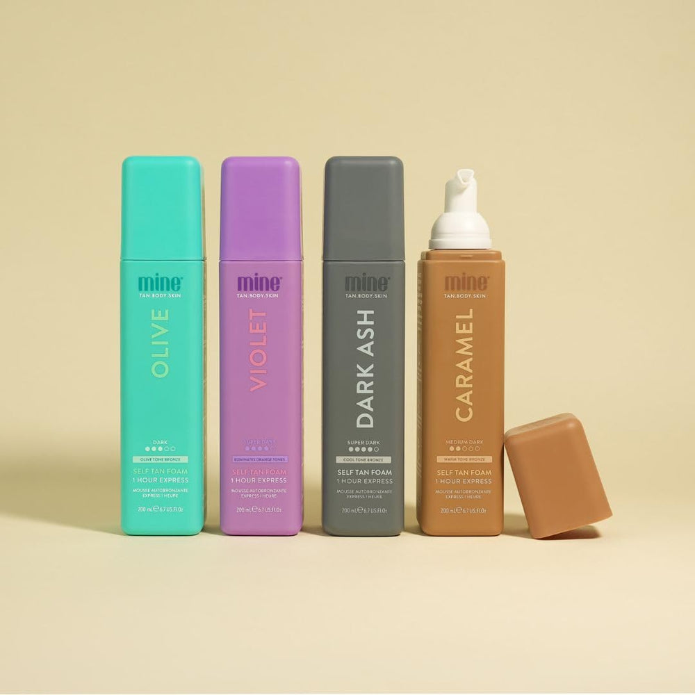 MINETAN BODY.SKIN sunless tan results shown in bathroom lighting.