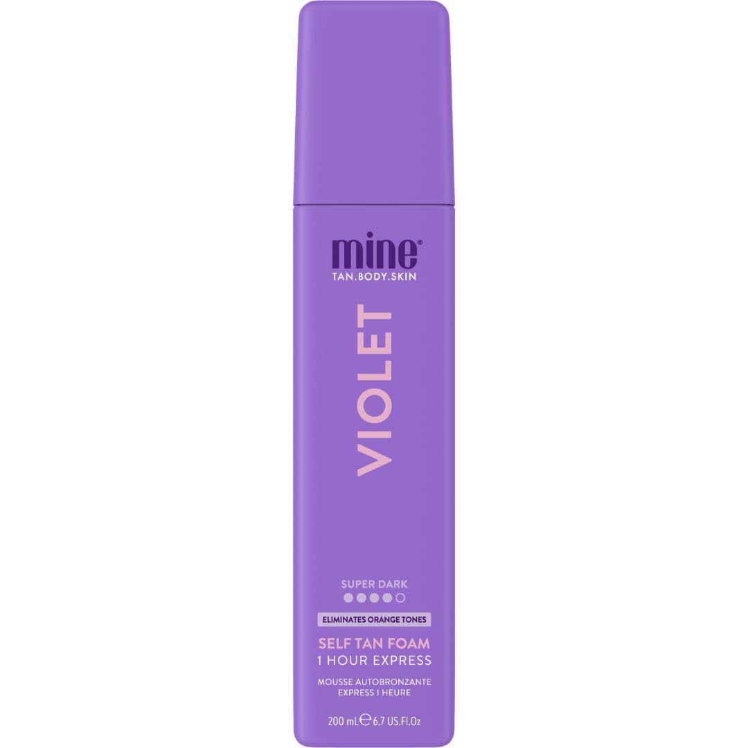 MINETAN BODY.SKIN Violet self-tanning foam bottle for a streak-free, deep bronze tan.