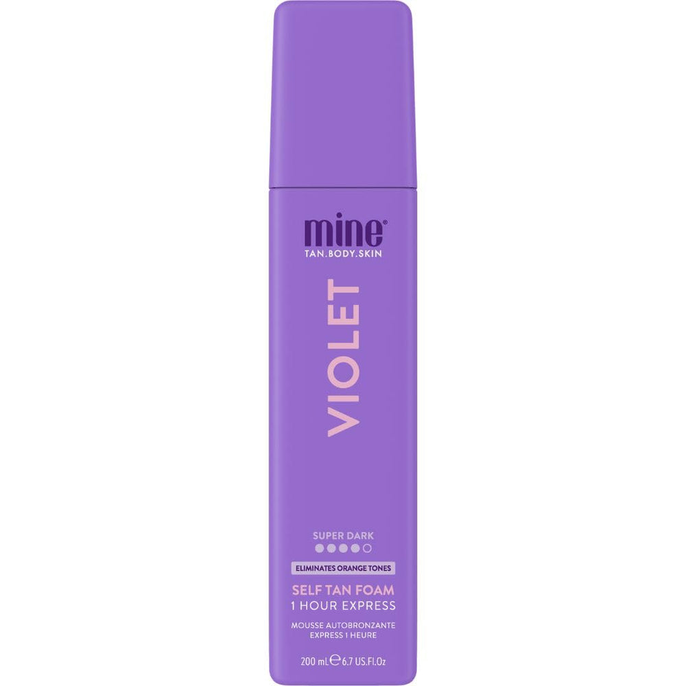 MINETAN BODY.SKIN Violet self-tanning foam bottle for a streak-free, deep bronze tan.