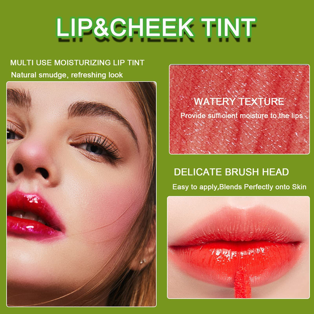 Minfei lip and cheek multi-use tint demonstrated for soft color on lips and cheeks.
