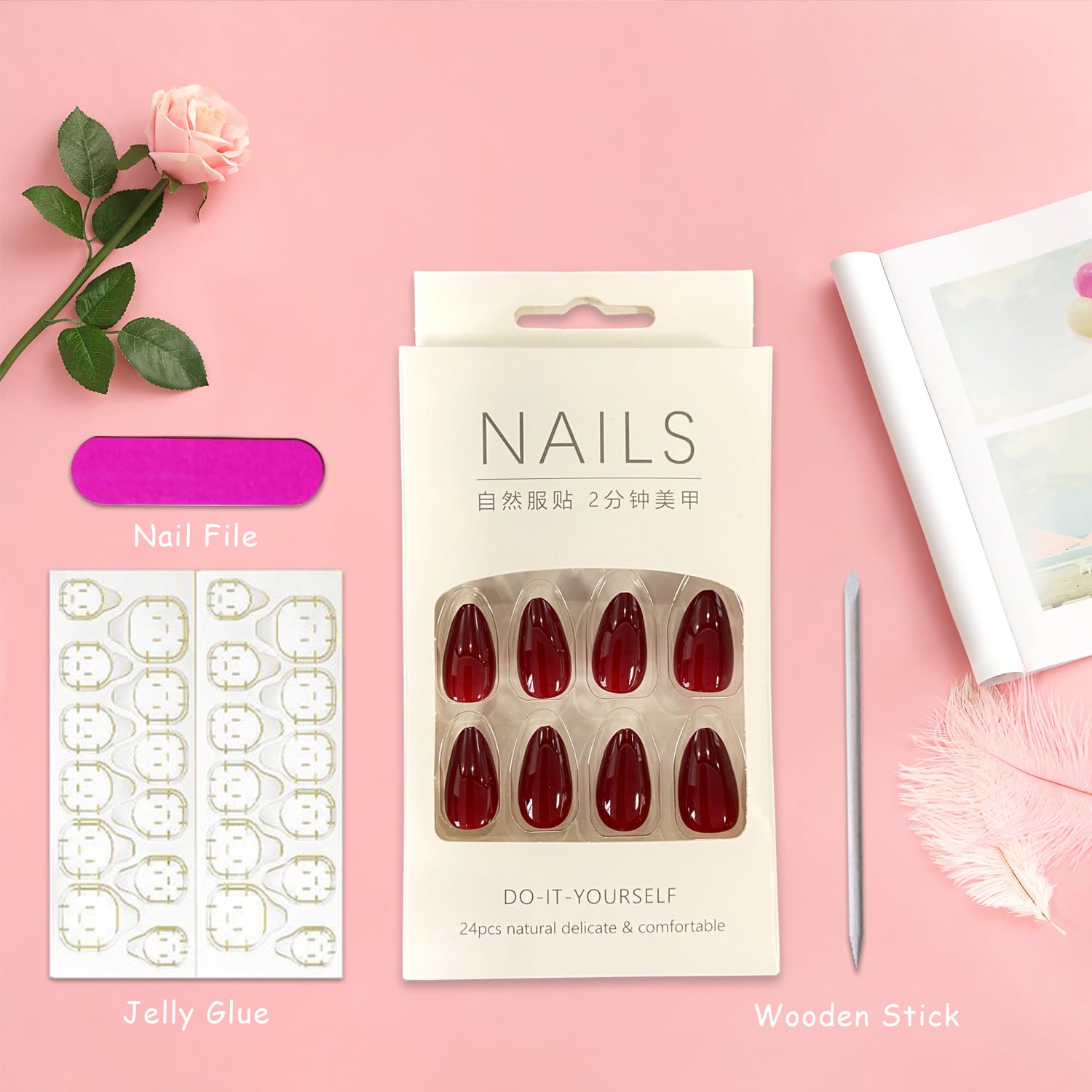 Included mini file and wooden stick for nail prep