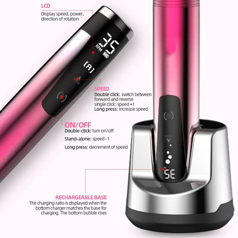 Mini Nail Drill red charging base showing convenient cordless charging option.